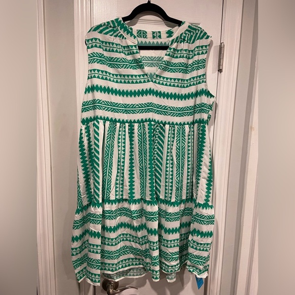 NWT Cupshe Size XL White Green Diamond Stripe Sleeveless V Neck Mini Dress - Picture 1 of 12